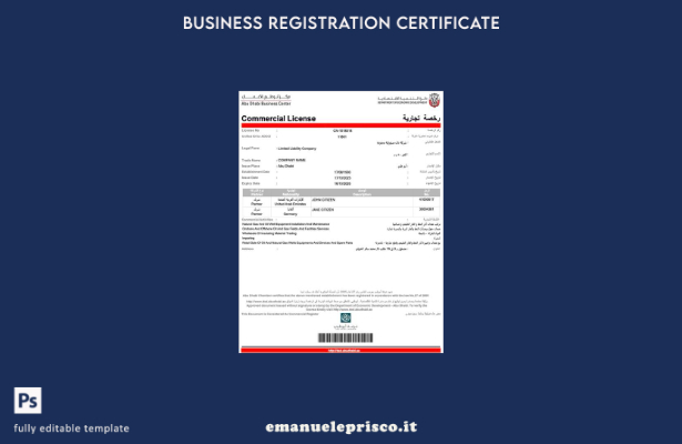 stile verificato Licenza commerciale Emirati Arabi Uniti Abu Dhabi Modello Word 